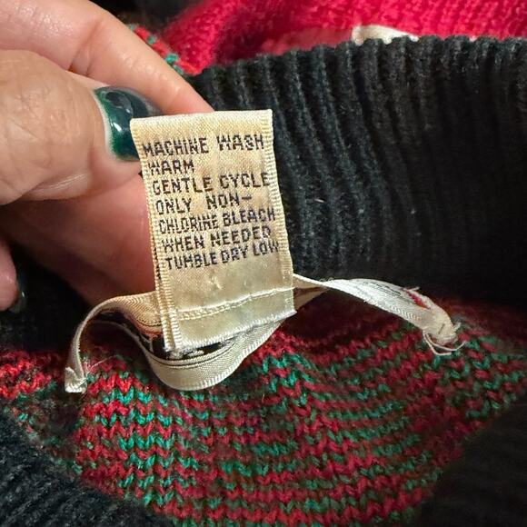 VINTAGE 80s 90s SWEATER XMAS ROSE STRIPE RETRO COTTAGE BY JOAN HARPER SIZE L - Picture 5 of 5